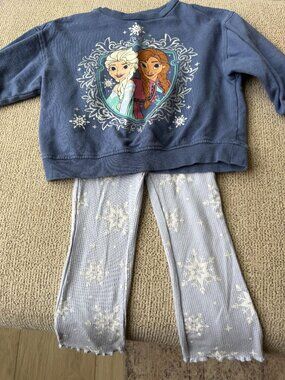 Disney Frozen Toddler Girls 2T Outfit Set Elsa Anna Sweatshirt + Flare Leggings